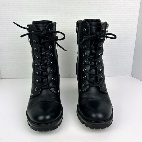 GBG Guess Jaydyn  Lace Up Ankle Boots Combat Heeled  w/ Zip & Buckle Black 8 EUC - Picture 6 of 14